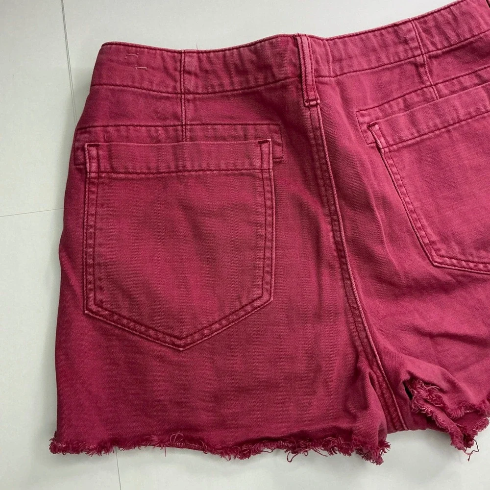 American Eagle Pink Shorts Womens Size 8 Button Fly Raw Hem Patch Pocket 5098